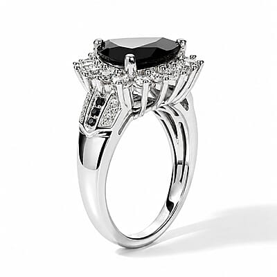 EverTrue Thai Black Spinel and White Zircon 5.30 ctw Trillion Majesty Ring in Platinum Bond (Size 6.0)