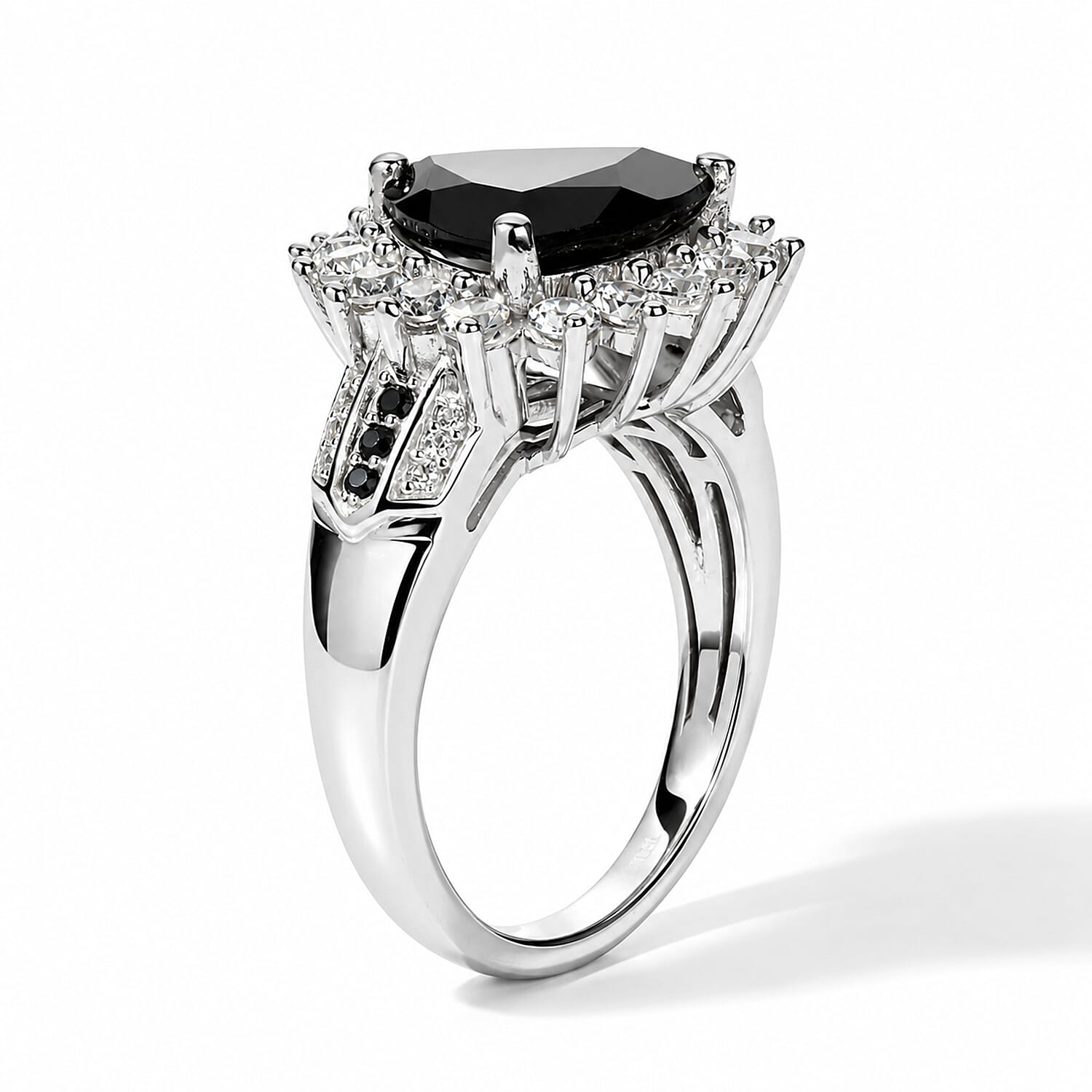 EverTrue Thai Black Spinel and White Zircon 5.30 ctw Trillion Majesty Ring in Platinum Bond (Size 6.0)