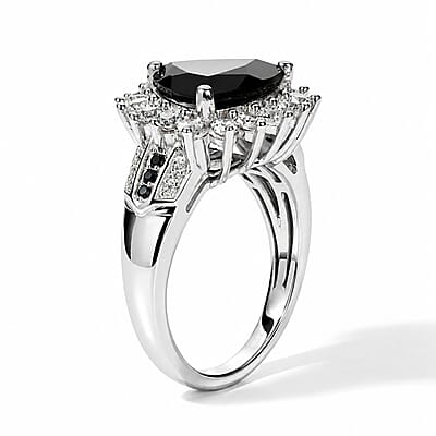 EverTrue Thai Black Spinel and White Zircon 5.30 ctw Trillion Majesty Ring in Platinum Bond (Size 6.0)