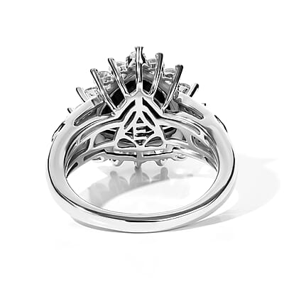 EverTrue Thai Black Spinel and White Zircon 5.30 ctw Trillion Majesty Ring in Platinum Bond (Size 6.0)