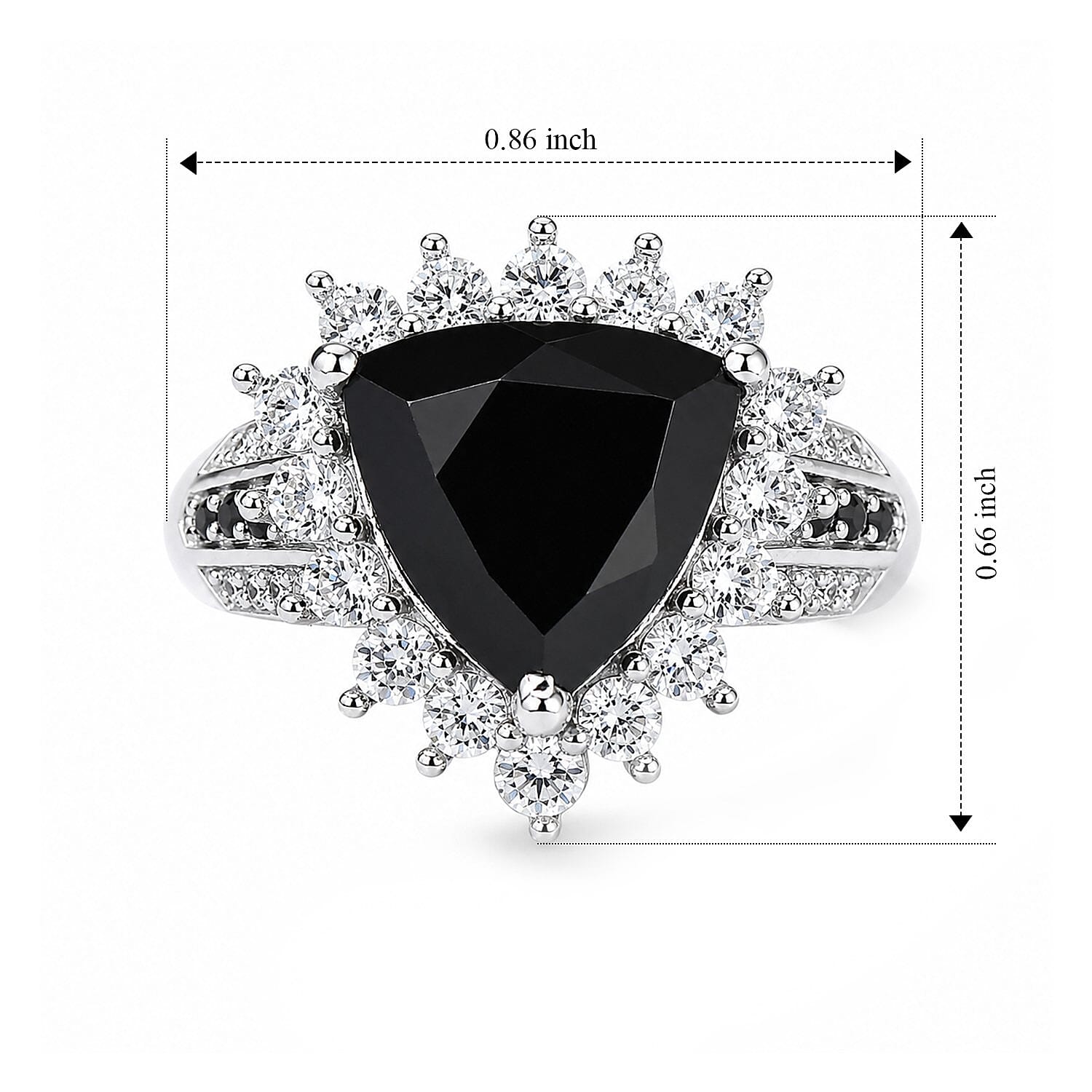 EverTrue Thai Black Spinel and White Zircon 5.30 ctw Trillion Majesty Ring in Platinum Bond (Size 6.0)