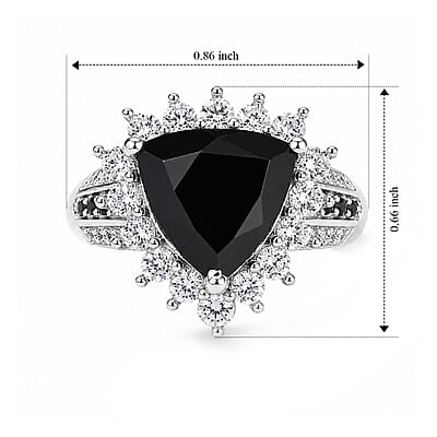 EverTrue Thai Black Spinel and White Zircon 5.30 ctw Trillion Majesty Ring in Platinum Bond (Size 6.0)
