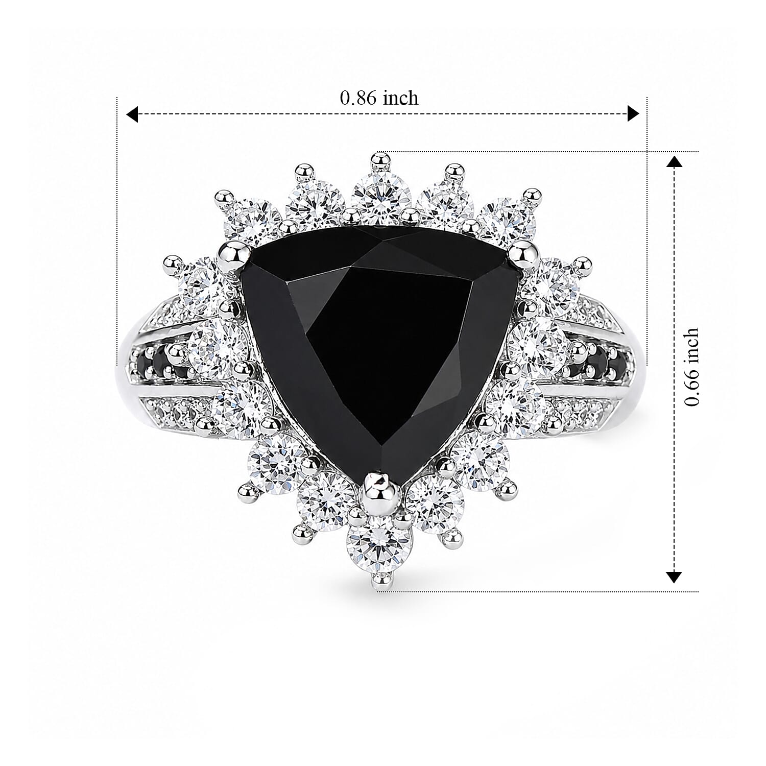 EverTrue Thai Black Spinel and White Zircon 5.30 ctw Trillion Majesty Ring in Platinum Bond (Size 6.0)