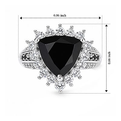 EverTrue Thai Black Spinel and White Zircon 5.30 ctw Trillion Majesty Ring in Platinum Bond (Size 6.0)