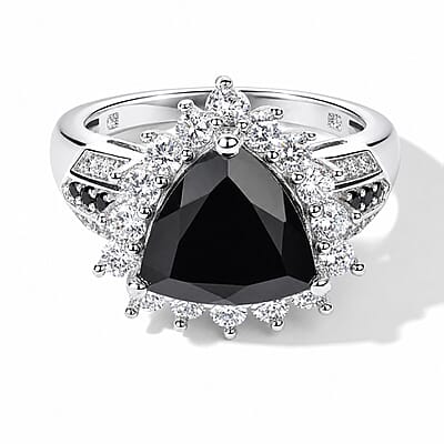 EverTrue Thai Black Spinel and White Zircon 5.30 ctw Trillion Majesty Ring in Platinum Bond (Size 6.0)