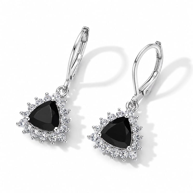 EverTrue Thai Black Spinel and White Zircon 4.00 ctw Trillion Majesty Earrings in Platinum Bond