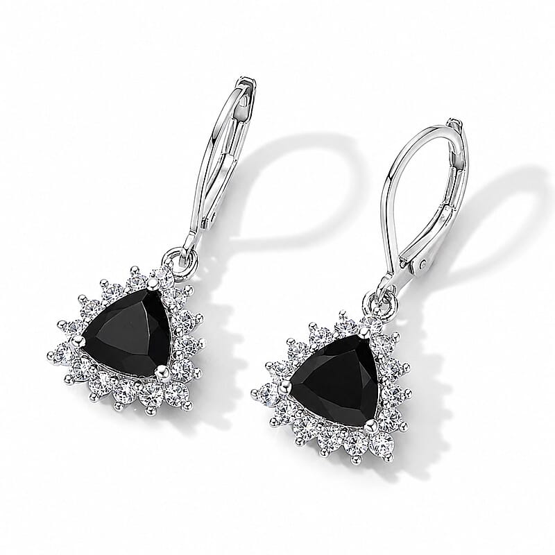 EverTrue Thai Black Spinel and White Zircon 4.00 ctw Earrings in Platinum Bond
