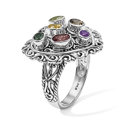 D'Joy Bali Legacy Multi-Tourmaline 1.20 ctw Rainbow Blossom Heart Ring in Sterling Silver (Size 5.0)