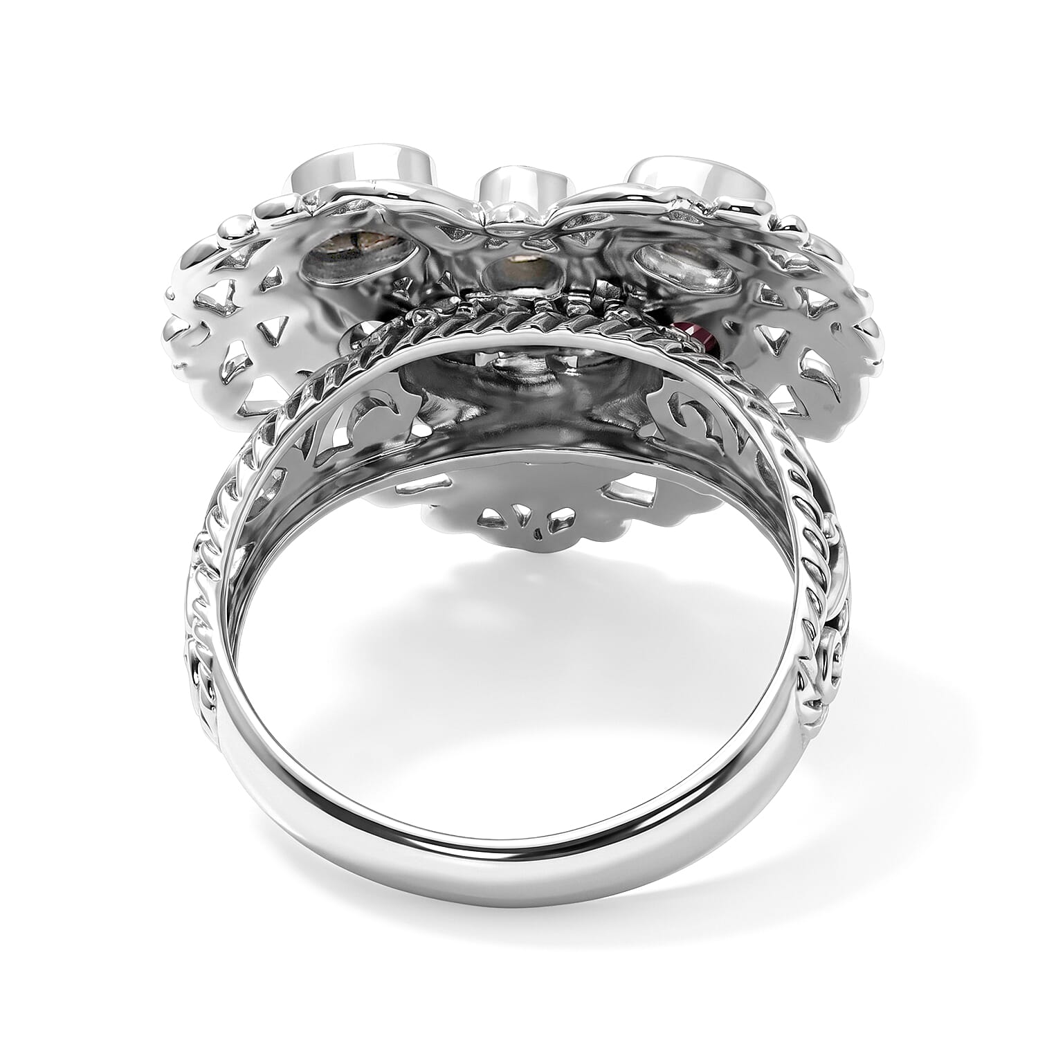 D'Joy Bali Legacy Multi-Tourmaline 1.20 ctw Rainbow Blossom Heart Ring in Sterling Silver (Size 5.0)