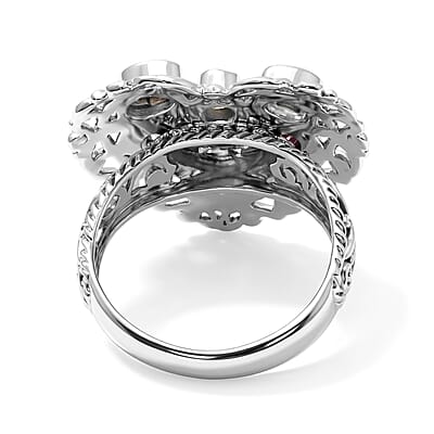 D'Joy Bali Legacy Multi-Tourmaline 1.20 ctw Rainbow Blossom Heart Ring in Sterling Silver (Size 5.0)
