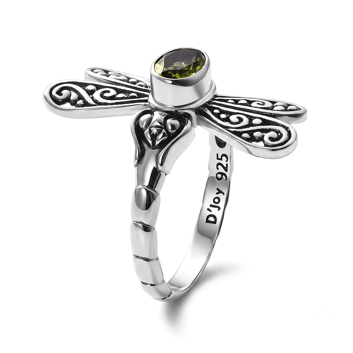 D'Joy Bali Legacy Hebei Peridot 0.80 ctw Dragonfly Ring in Sterling Silver (Size 5.0)
