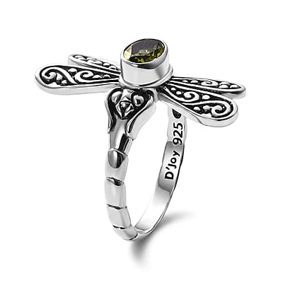 D'Joy Bali Legacy Hebei Peridot 0.80 ctw Dragonfly Ring in Sterling Silver (Size 5.0)