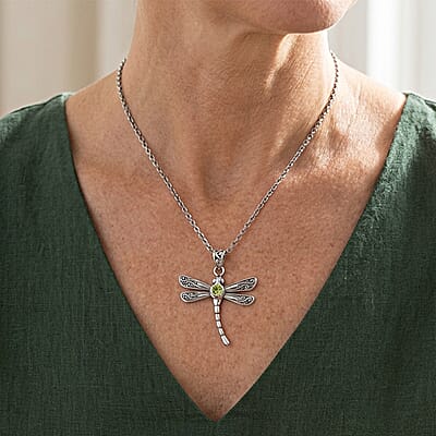 D'Joy Bali Legacy Hebei Peridot 0.30 ctw Dragonfly Pendant without Chain in Sterling Silver