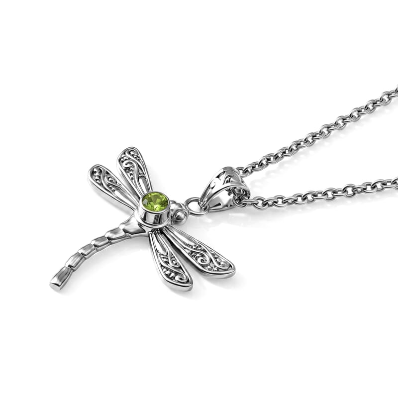 D'Joy Bali Legacy Hebei Peridot 0.30 ctw Dragonfly Pendant without Chain in Sterling Silver