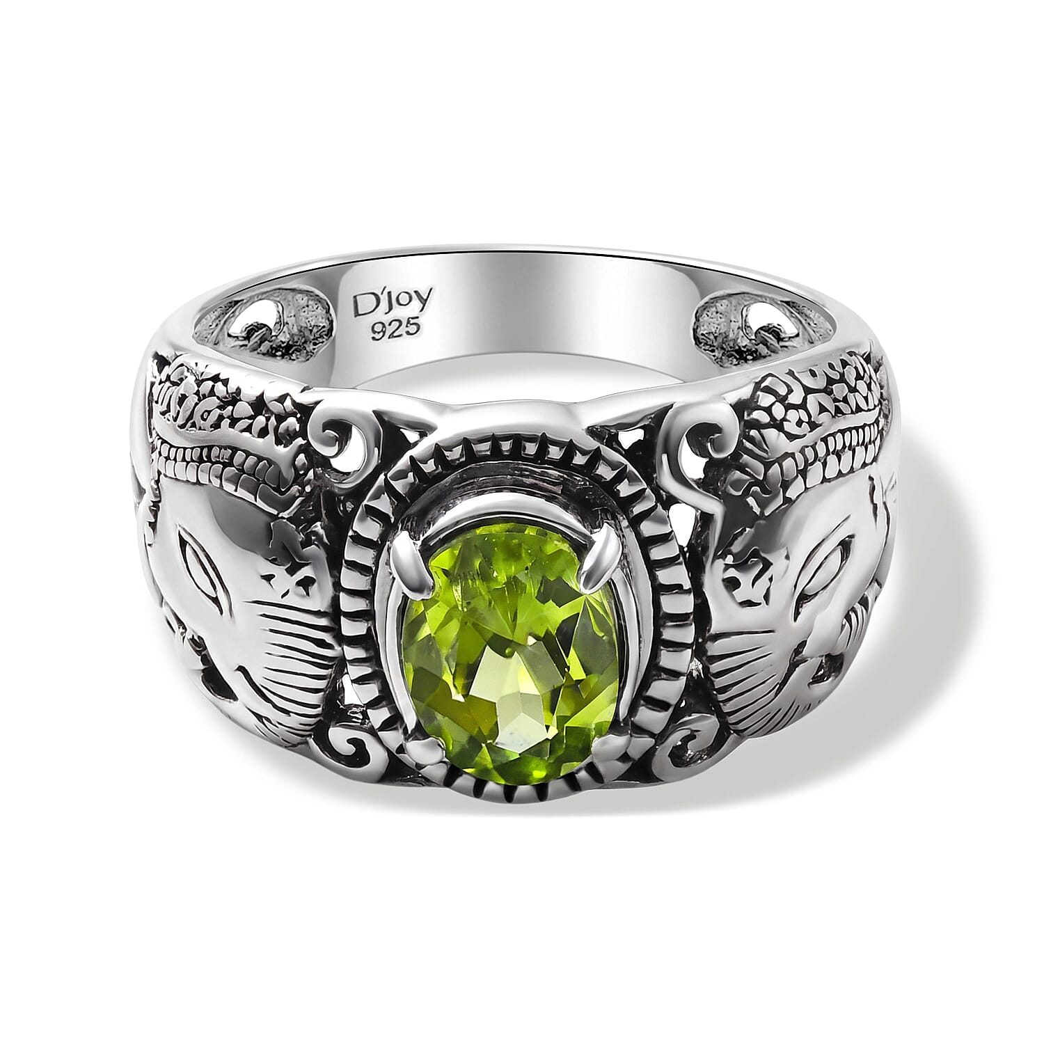 D'Joy Bali Legacy Hebei Peridot 1.25 ctw Elephant Ring in Sterling Silver (Size 5.0)