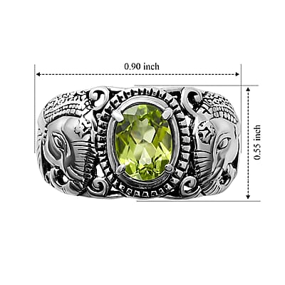 D'Joy Bali Legacy Hebei Peridot 1.25 ctw Elephant Ring in Sterling Silver (Size 8.0)