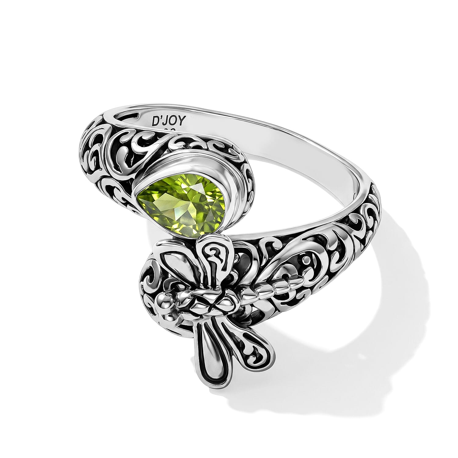 D'Joy Bali Legacy Hebei Peridot 0.75 ctw Dragonfly Ring in Sterling Silver (Size 5.0)