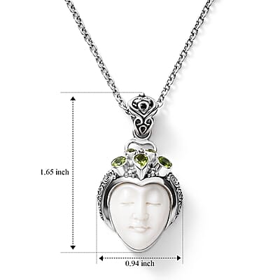 D'Joy Bali Goddess Carved Bone and Hebei Peridot 1.25 ctw Pendant without Chain in Sterling Silver