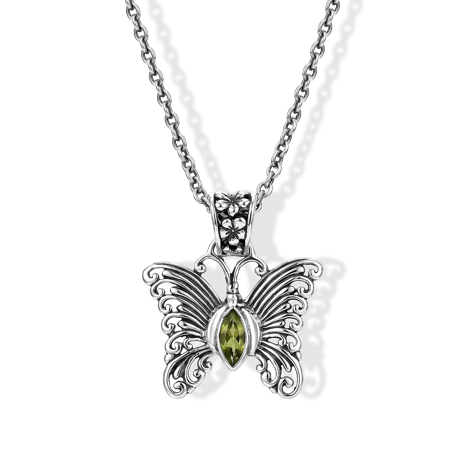 D'Joy Bali Legacy Hebei Peridot 0.60 ctw Butterfly Pendant without Chain in Sterling Silver