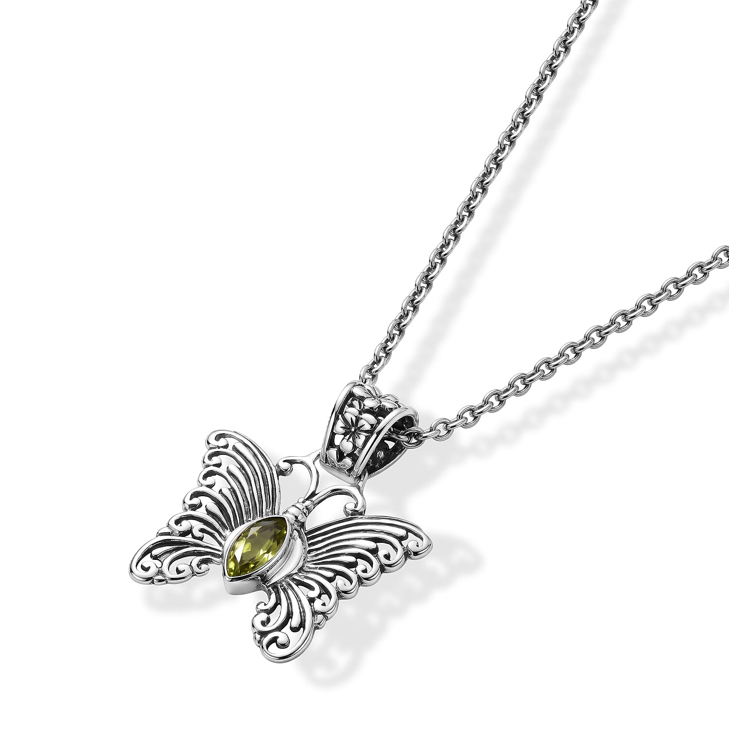 D'Joy Bali Legacy Hebei Peridot 0.60 ctw Butterfly Pendant without Chain in Sterling Silver