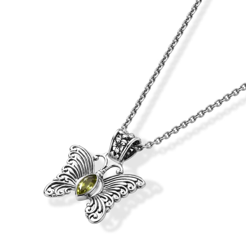 D'Joy Bali Legacy Hebei Peridot 0.60 ctw Butterfly Pendant without Chain in Sterling Silver