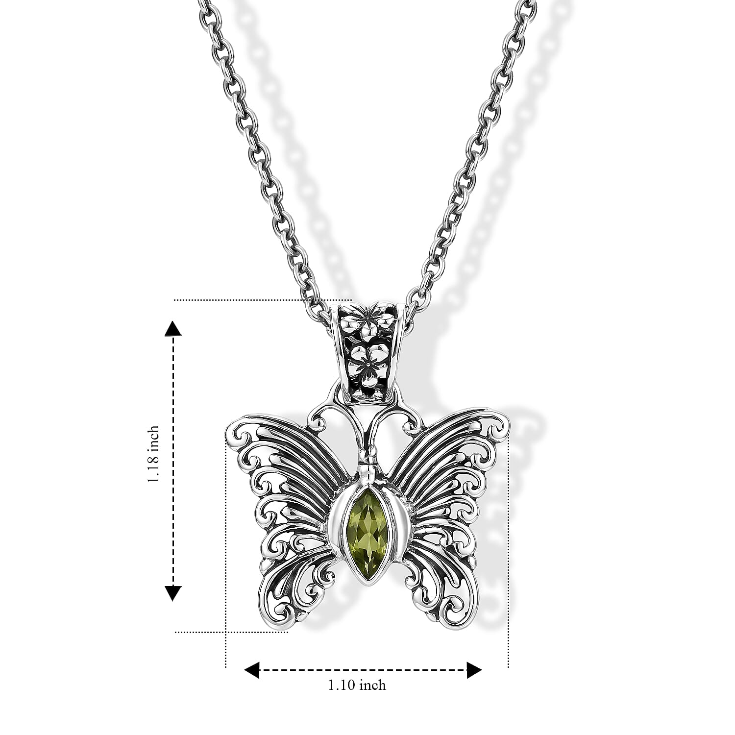 D'Joy Bali Legacy Hebei Peridot 0.60 ctw Butterfly Pendant without Chain in Sterling Silver
