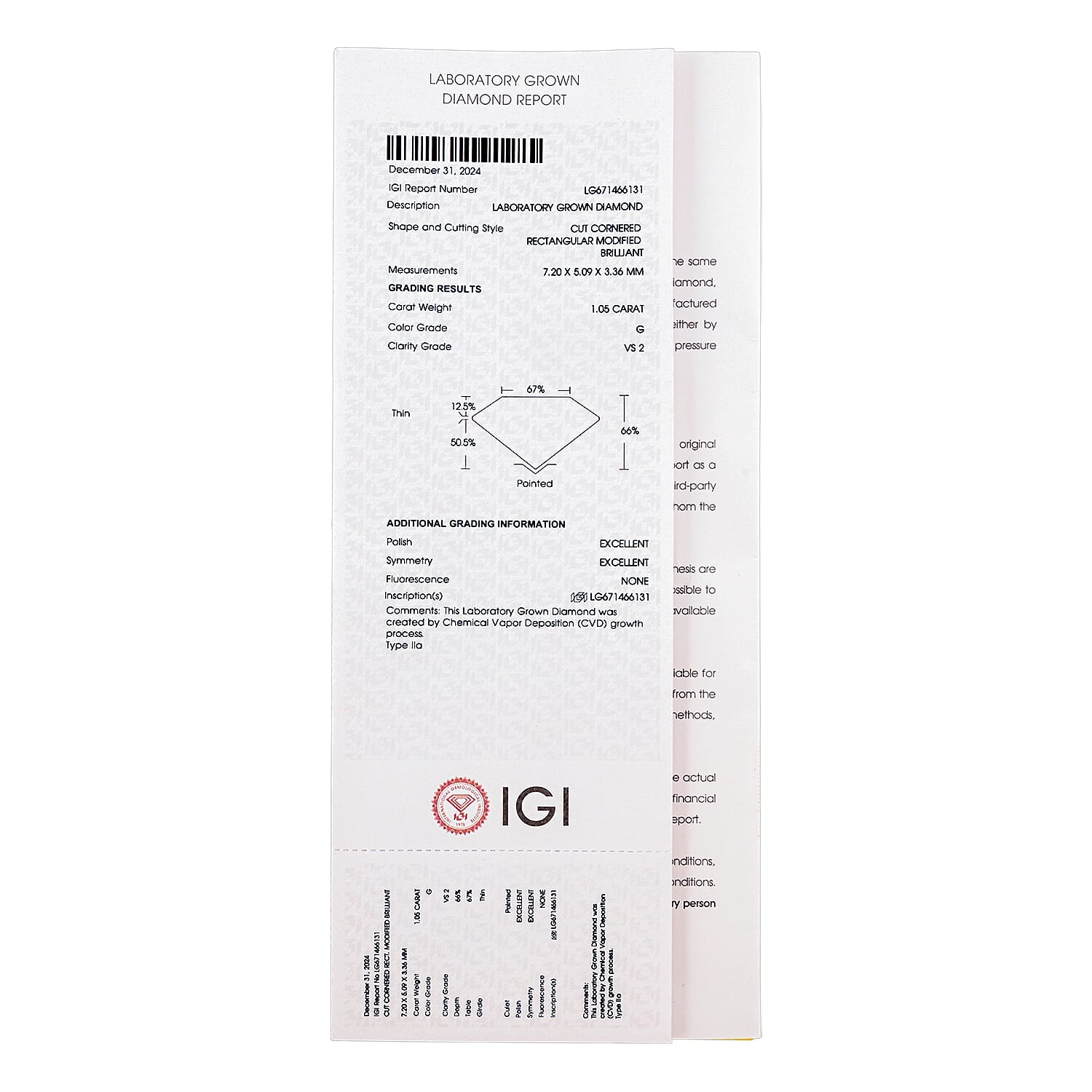 IGI Certified Luxuriant Lab Grown Diamond (Radiant) (G, VS1) 1.00 ctw
