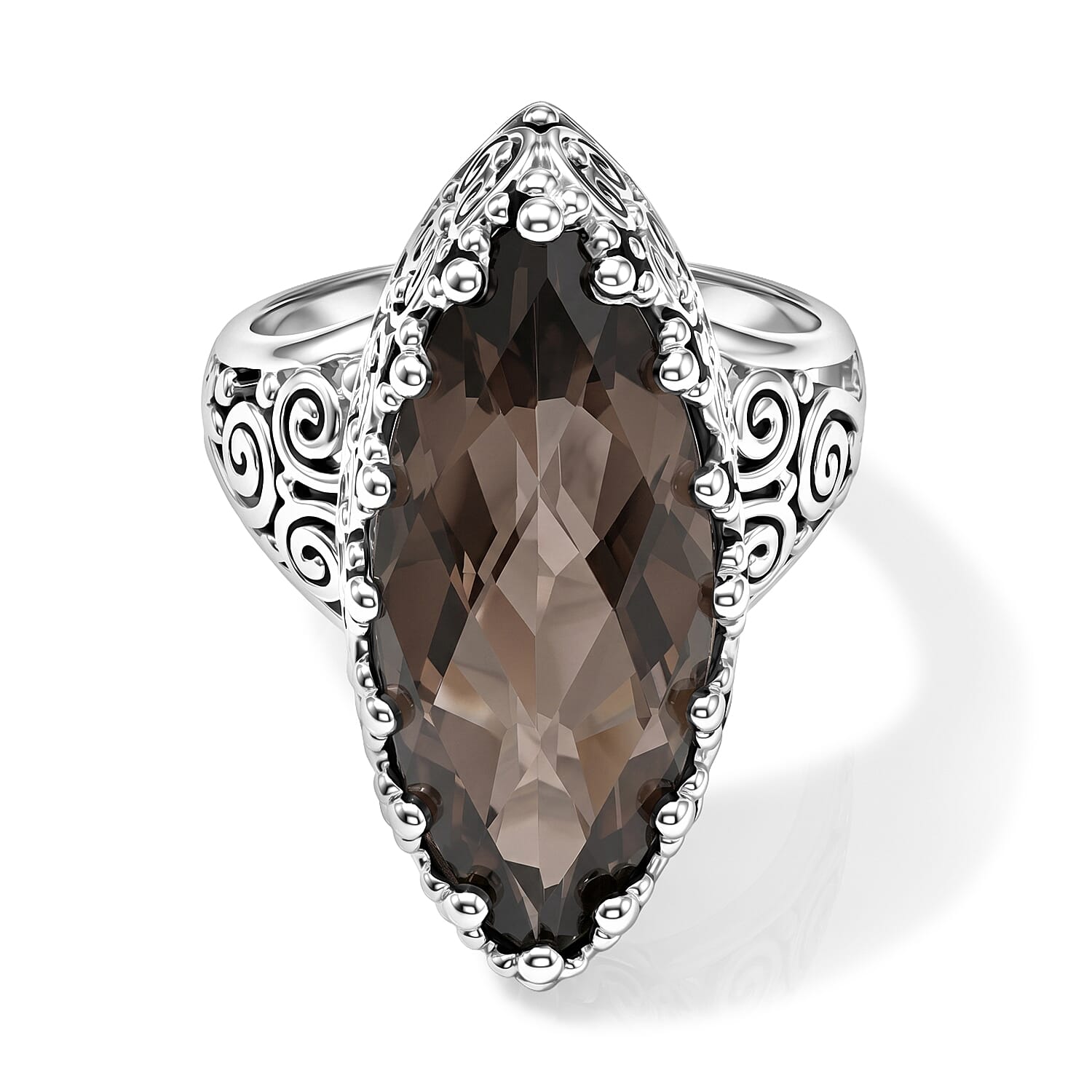 Sajen Silver Celestial Smoky Quartz 11.90 ctw Doublet Ring in Platinum Over Sterling Silver (Size 8.0)
