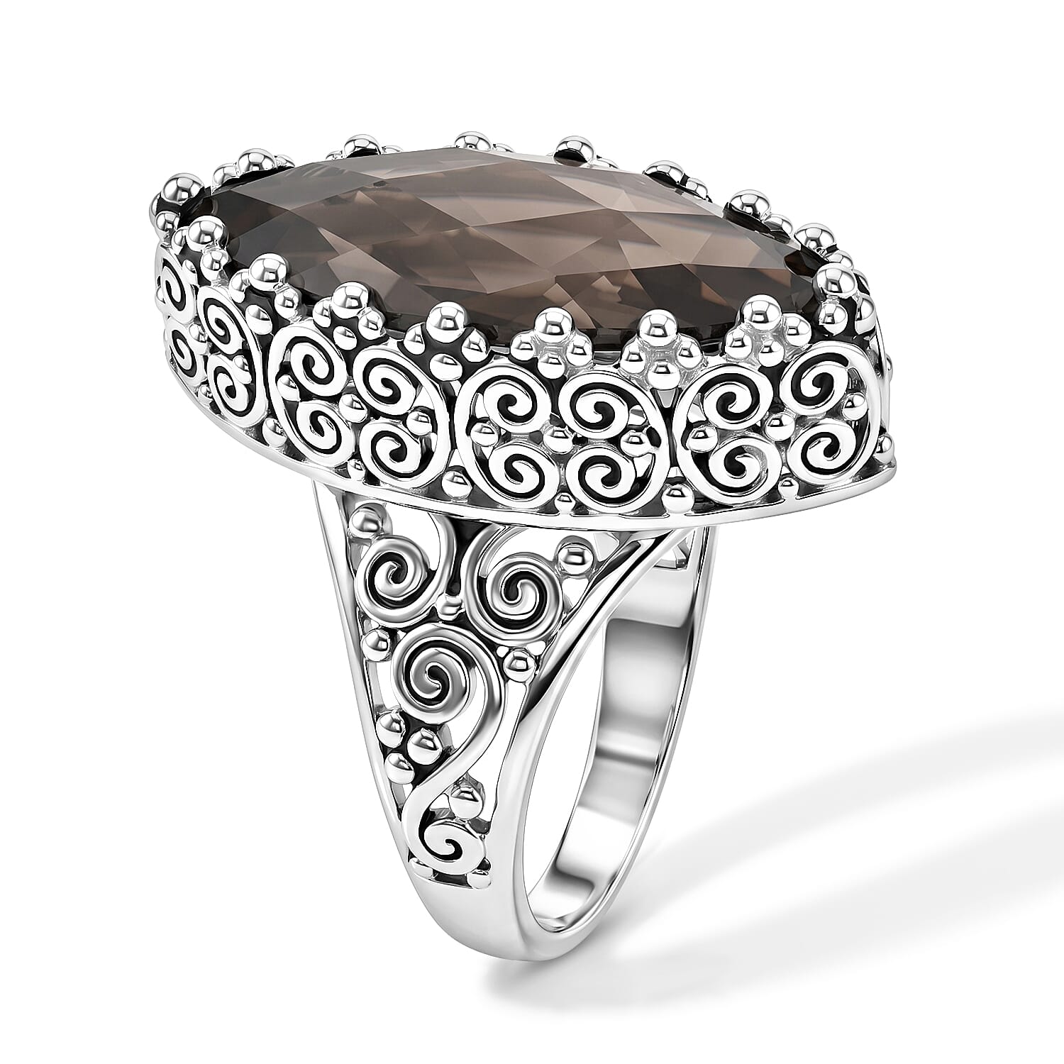 Sajen Silver Celestial Smoky Quartz 11.90 ctw Doublet Ring in Platinum Over Sterling Silver (Size 8.0)