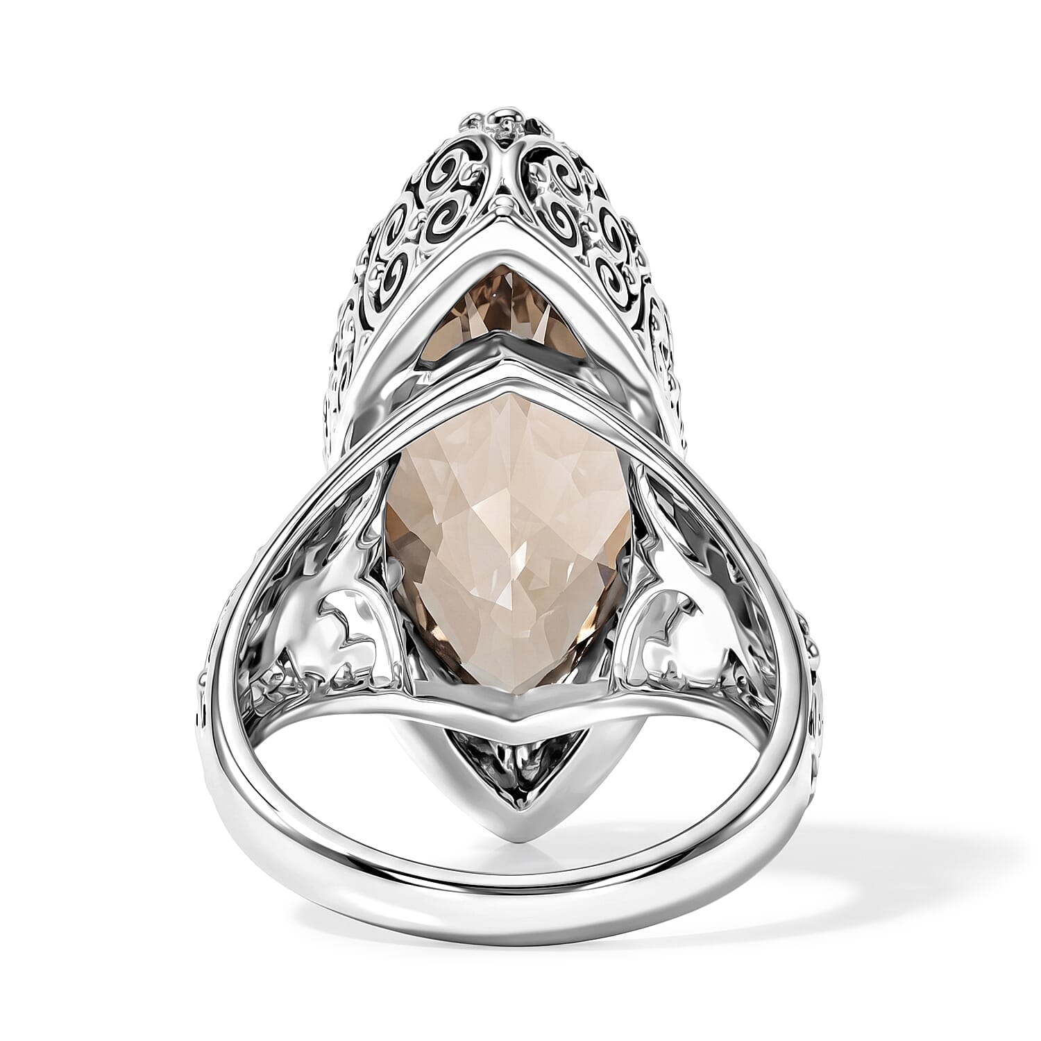 Sajen Silver Celestial Smoky Quartz 11.90 ctw Doublet Ring in Platinum Over Sterling Silver (Size 8.0)