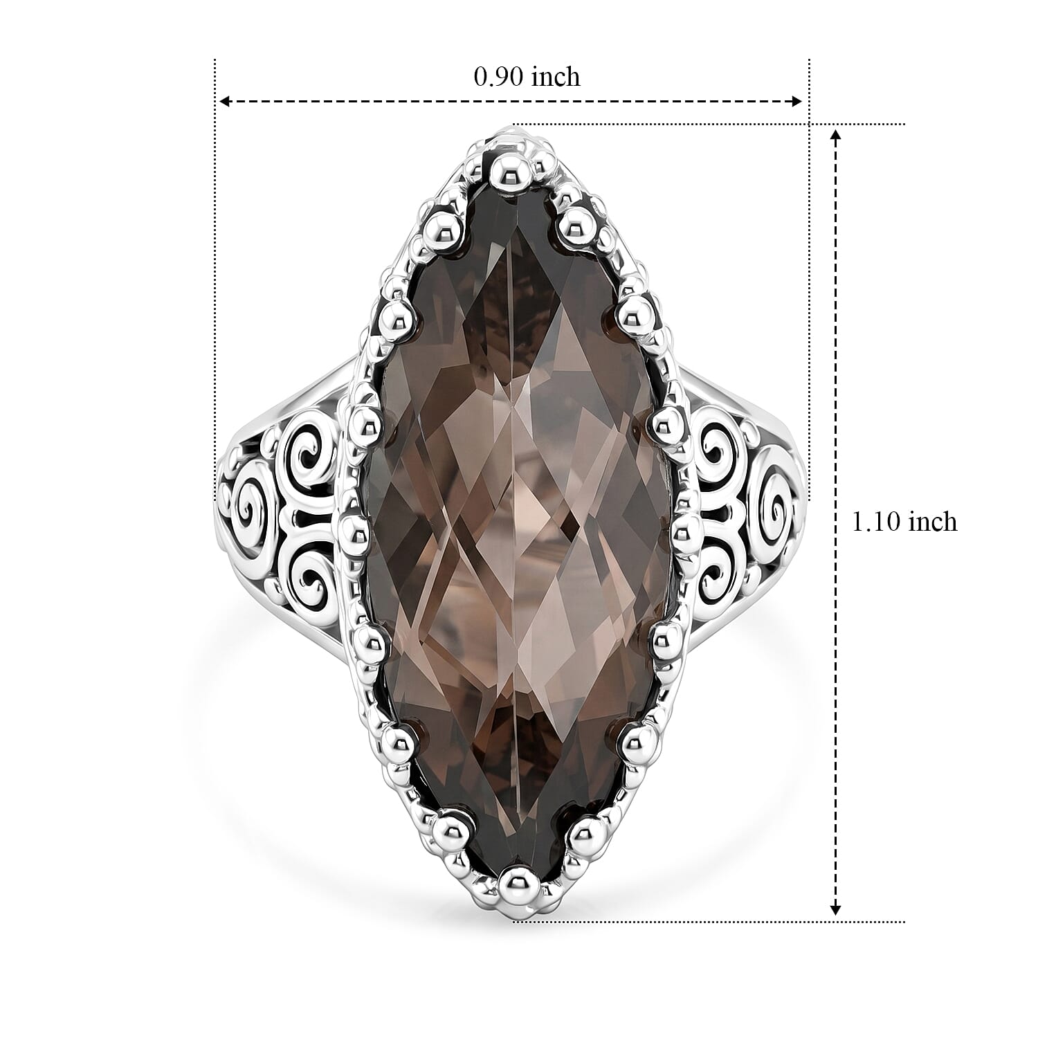Sajen Silver Celestial Smoky Quartz 11.90 ctw Doublet Ring in Platinum Over Sterling Silver (Size 8.0)