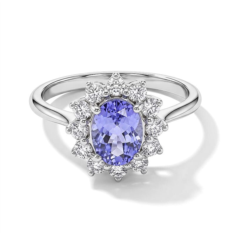 Tanzanite and Moissianite 1.83 ctw Ring in Rhodium Over Sterling Silver (Size 7.0)