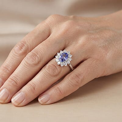 Tanzanite and Moissianite 1.83 ctw Ring in Rhodium Over Sterling Silver (Size 7.0)