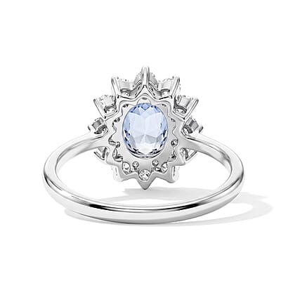 Tanzanite and Moissianite 1.83 ctw Ring in Rhodium Over Sterling Silver (Size 7.0)