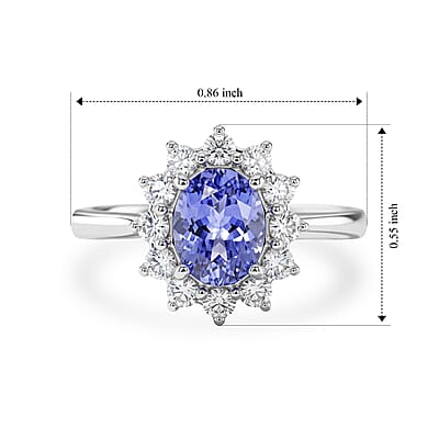 Tanzanite and Moissianite 1.83 ctw Ring in Rhodium Over Sterling Silver (Size 7.0)