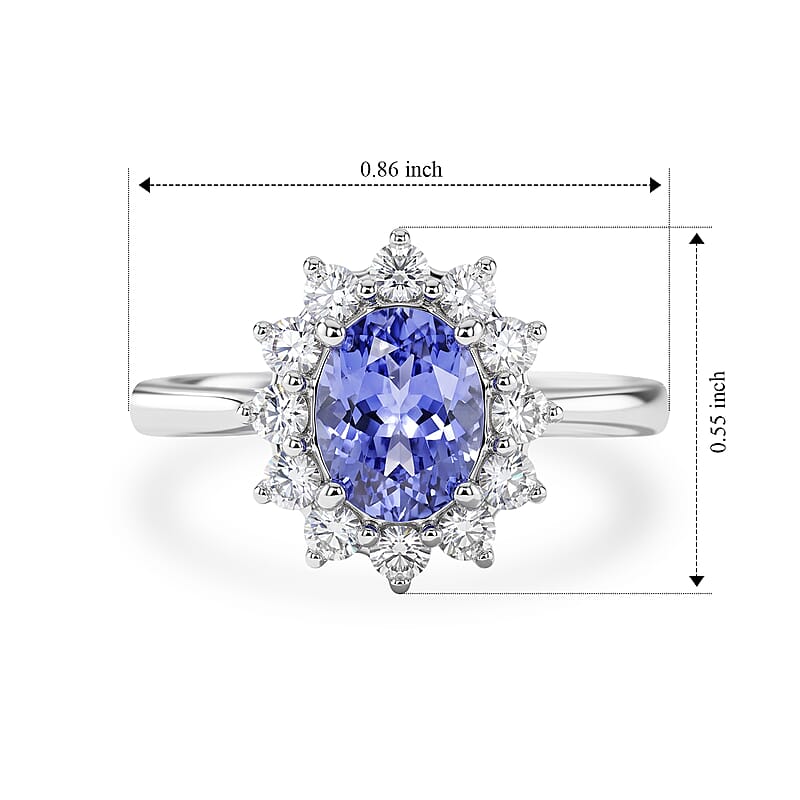 Tanzanite and Moissianite 1.83 ctw Ring in Rhodium Over Sterling Silver (Size 7.0)