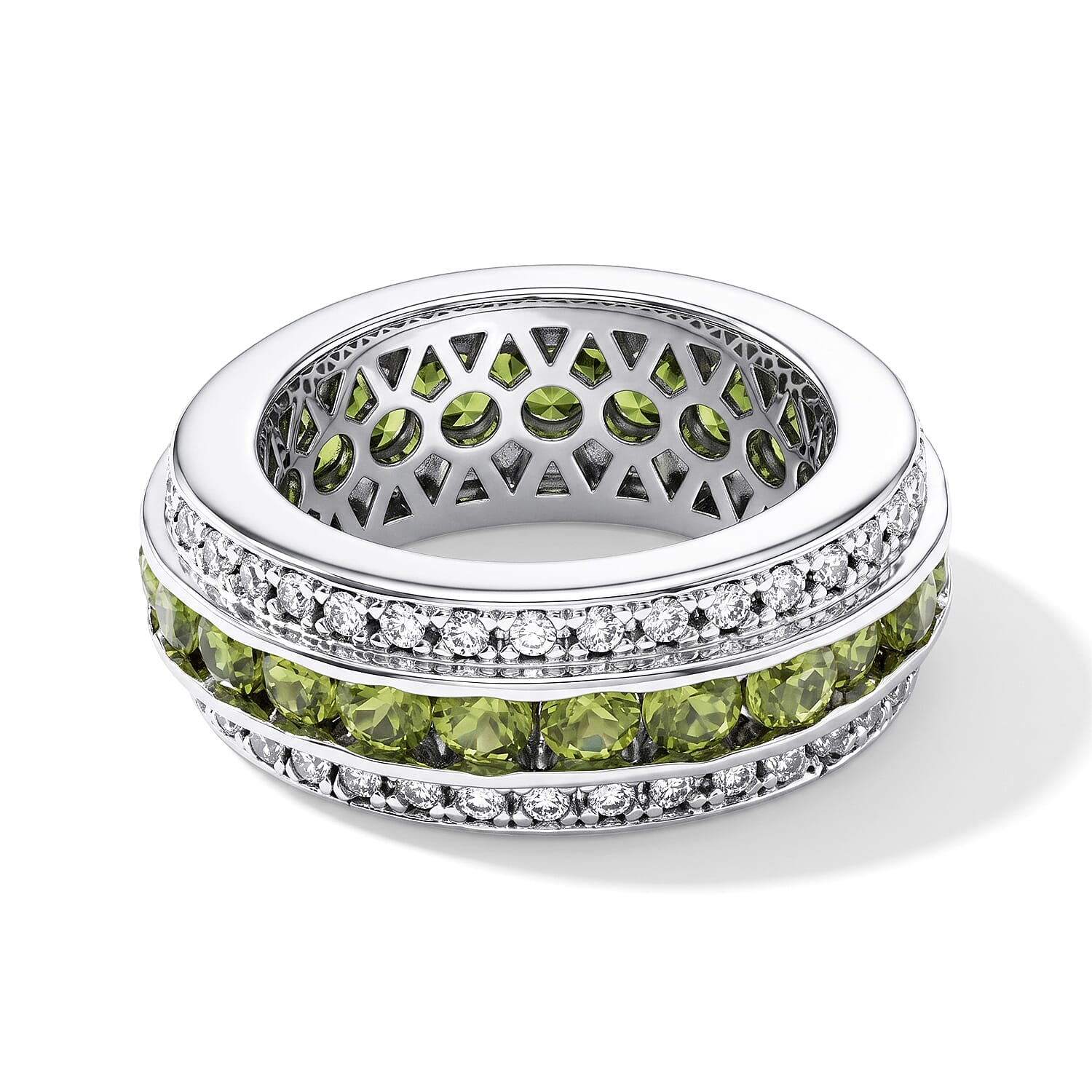Hebei Peridot 2.67 ctw and Simulated Diamond Ring in Sterling Silver (Size 7.0)