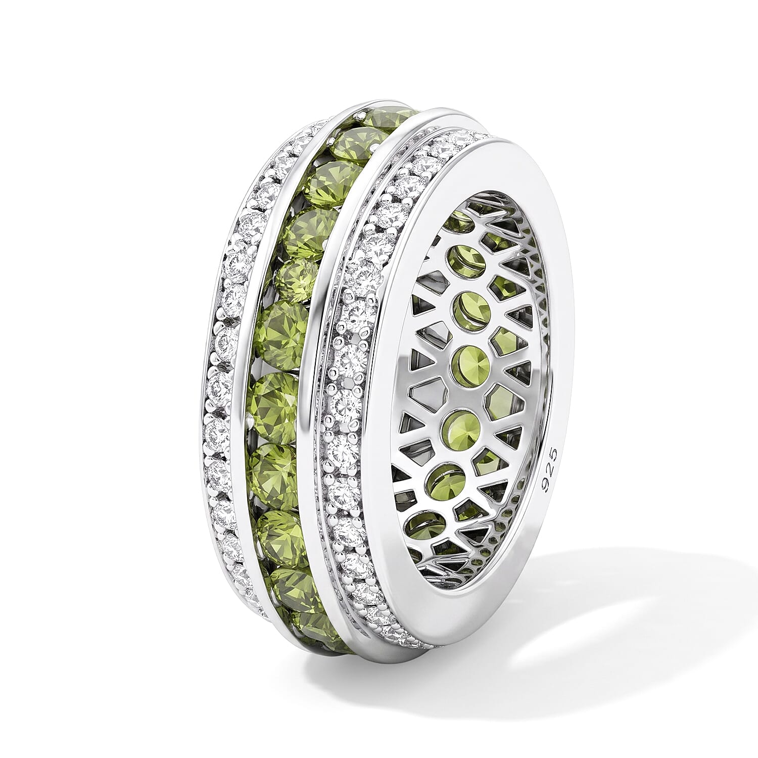 Hebei Peridot 2.67 ctw and Simulated Diamond Ring in Sterling Silver (Size 7.0)