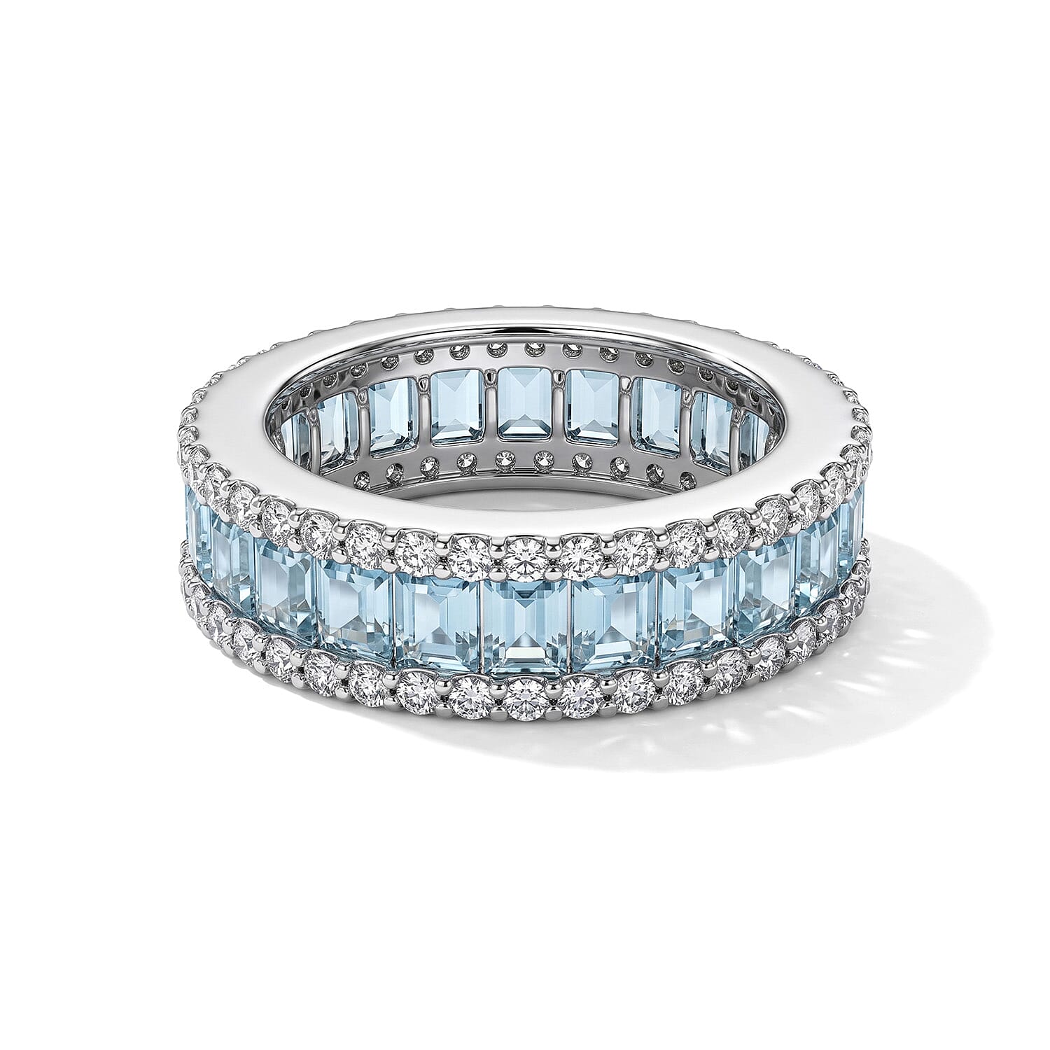 Aquamarine and Simulated Diamond 3.22 ctw Ring in Sterling Silver (Size 7.0)