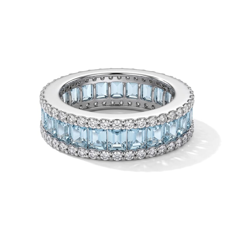 Aquamarine and Simulated Diamond 3.22 ctw Ring in Sterling Silver (Size 7.0)