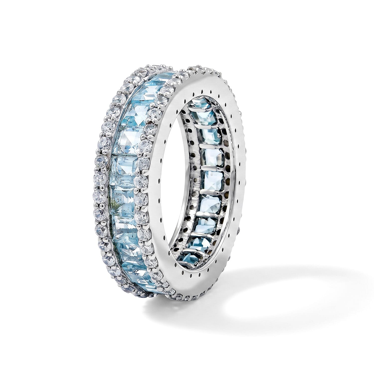 Aquamarine and Simulated Diamond 3.22 ctw Ring in Sterling Silver (Size 7.0)