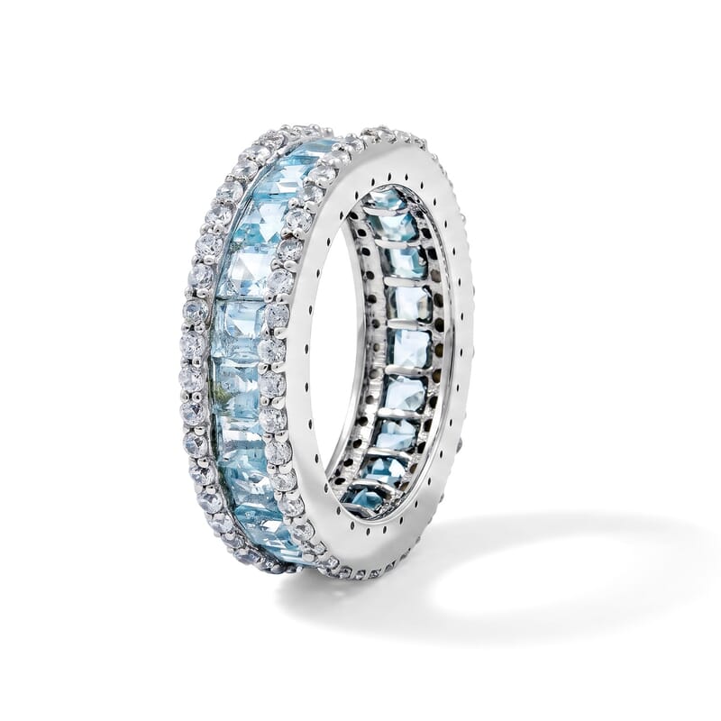 Aquamarine and Simulated Diamond 3.22 ctw Ring in Sterling Silver (Size 7.0)