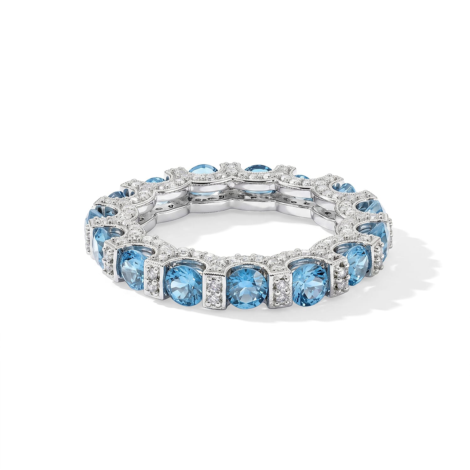 Blue Topaz and Simulated Diamond 4.80 ctw Ring in Sterling Silver (Size 7.0)
