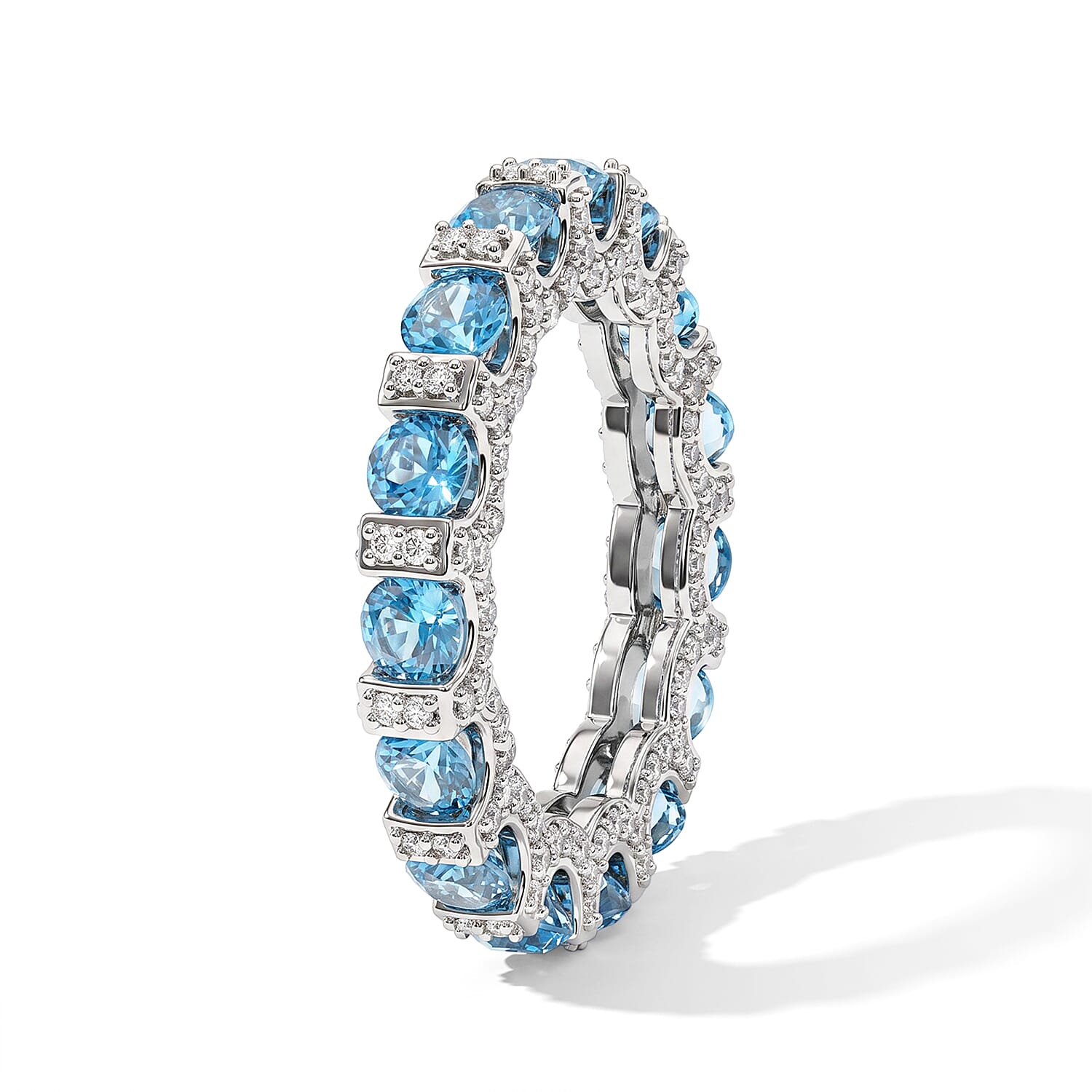 Blue Topaz and Simulated Diamond 4.80 ctw Ring in Sterling Silver (Size 7.0)