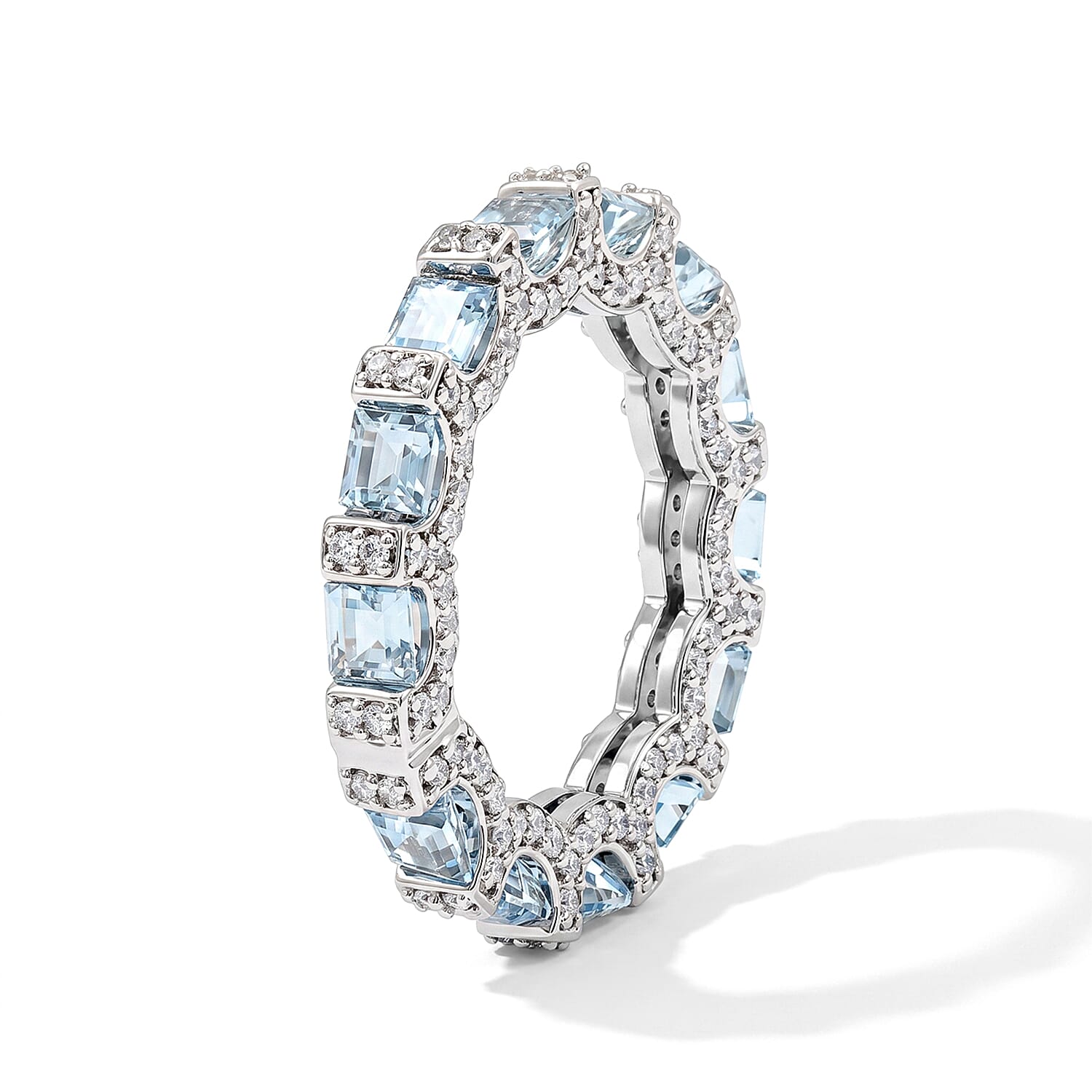 Aquamarine and Simulated Diamond 3.36 ctw Ring in Sterling Silver (Size 5.0)