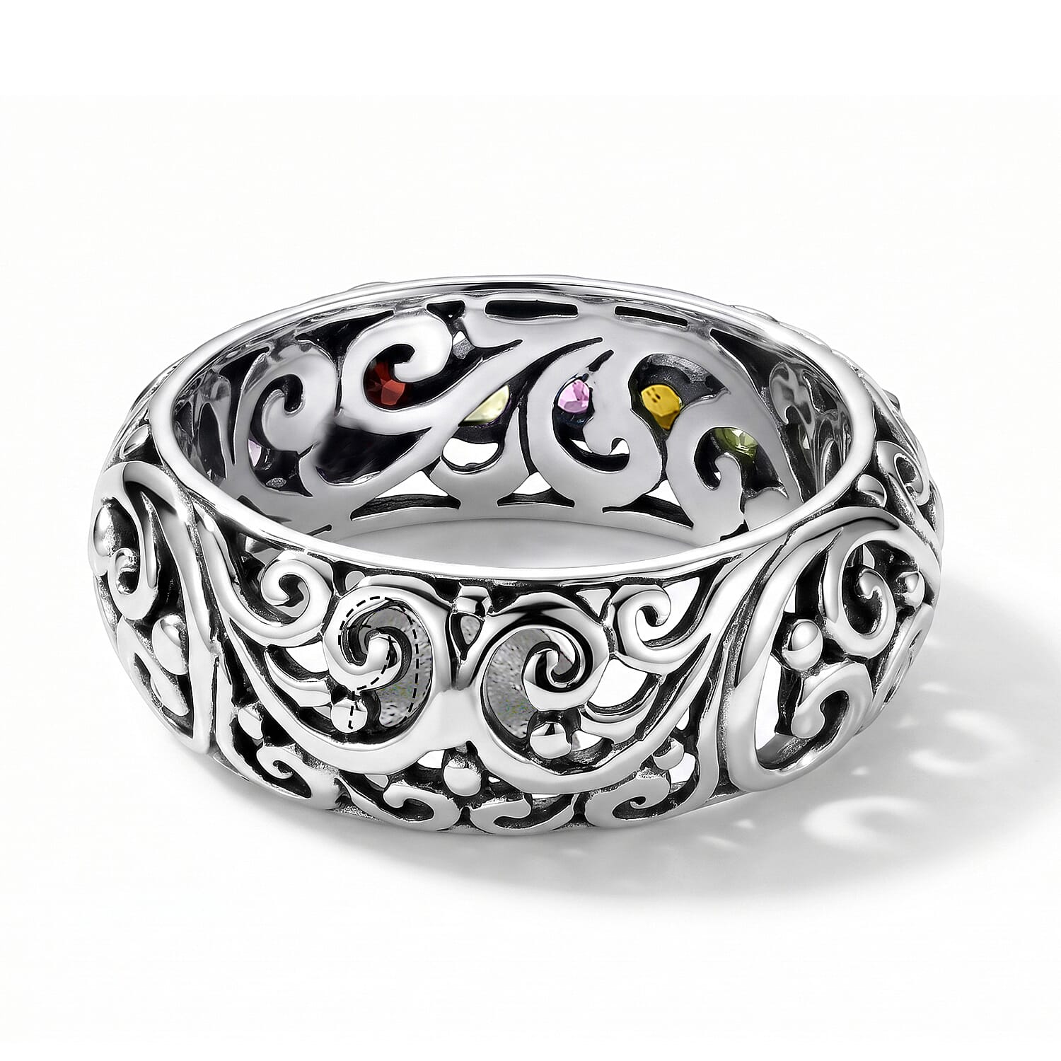 D'Joy Bali Legacy Multi-Tourmaline 1.25 ctw Rainbow Vine Band Ring in Sterling Silver (Size 5.0)