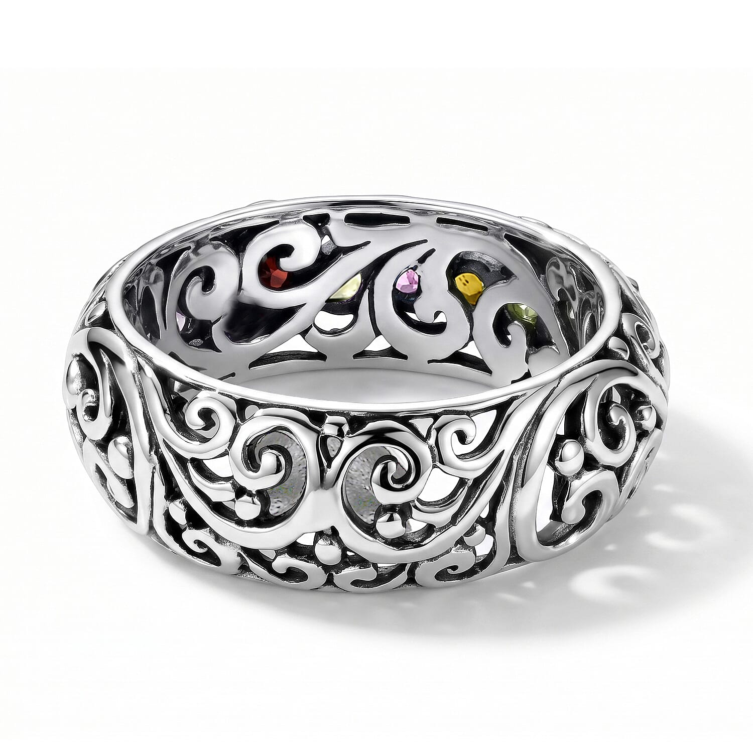 D'Joy Bali Legacy Multi-Tourmaline 1.25 ctw Rainbow Vine Band Ring in Sterling Silver (Size 6.0)