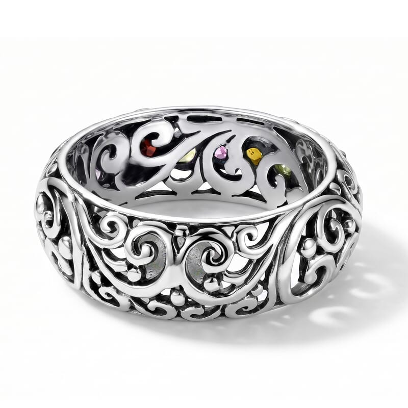 D'Joy Bali Legacy Multi-Tourmaline 1.25 ctw Rainbow Vine Band Ring in Sterling Silver (Size 6.0)