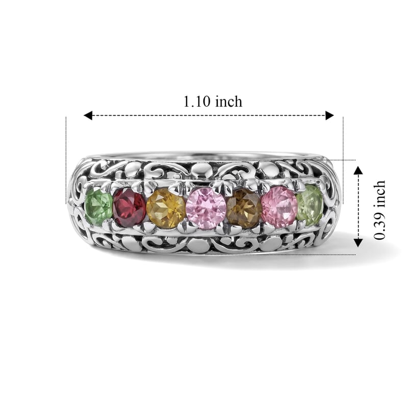 D'Joy Bali Legacy Multi-Tourmaline 1.25 ctw Rainbow Vine Band Ring in Sterling Silver (Size 6.0)