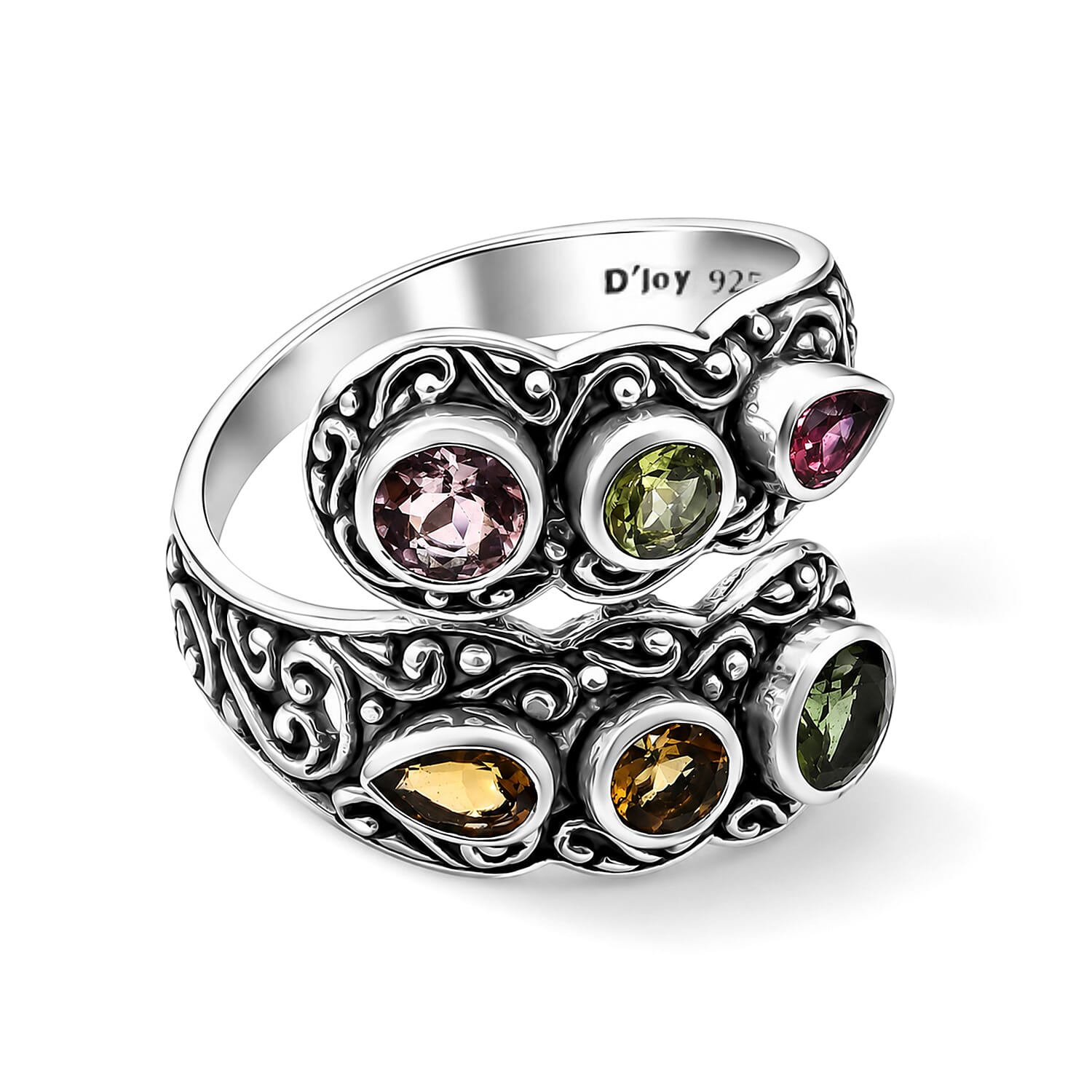 D'Joy Bali Legacy Multi-Tourmaline 1.85 ctw Dancing Petals Ring in Sterling Silver (Size 5.0)